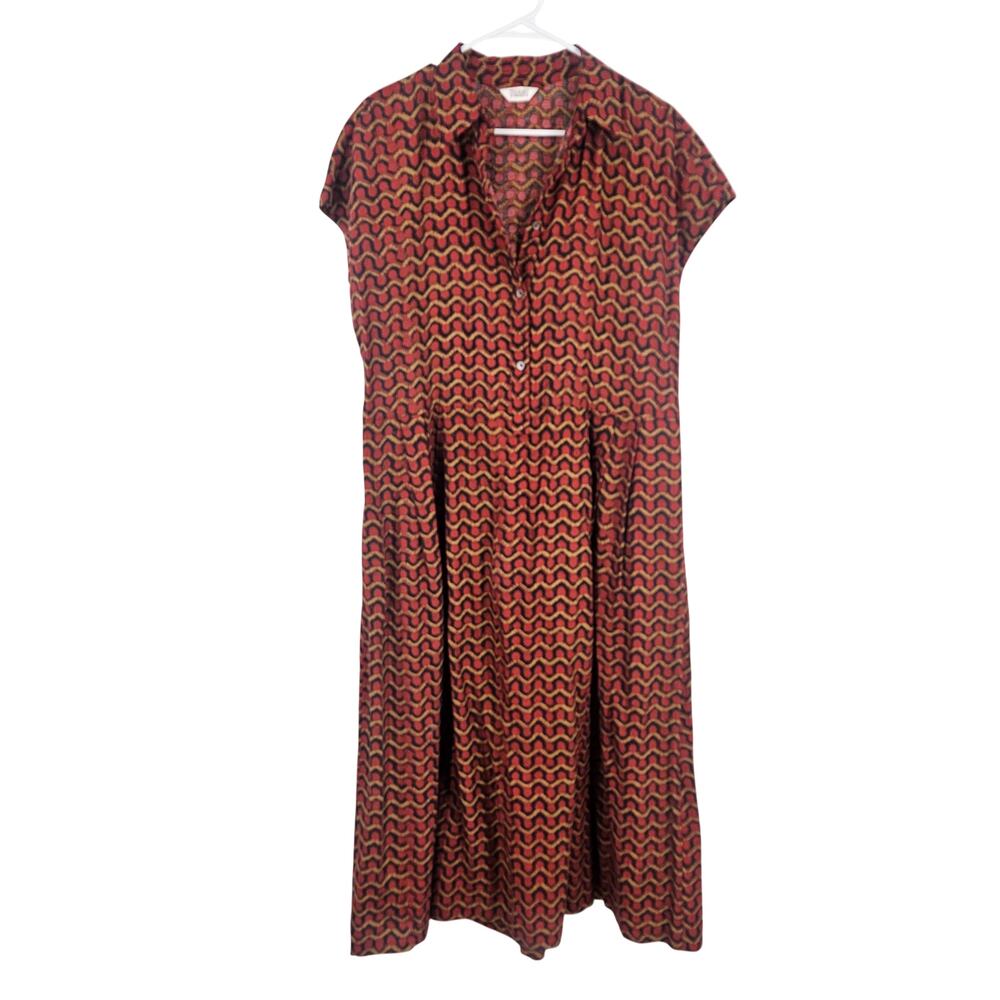Toast Maxi Shirt Dress Red Silk Blend Button Down Short Sleeve Midi A-line Sz XS